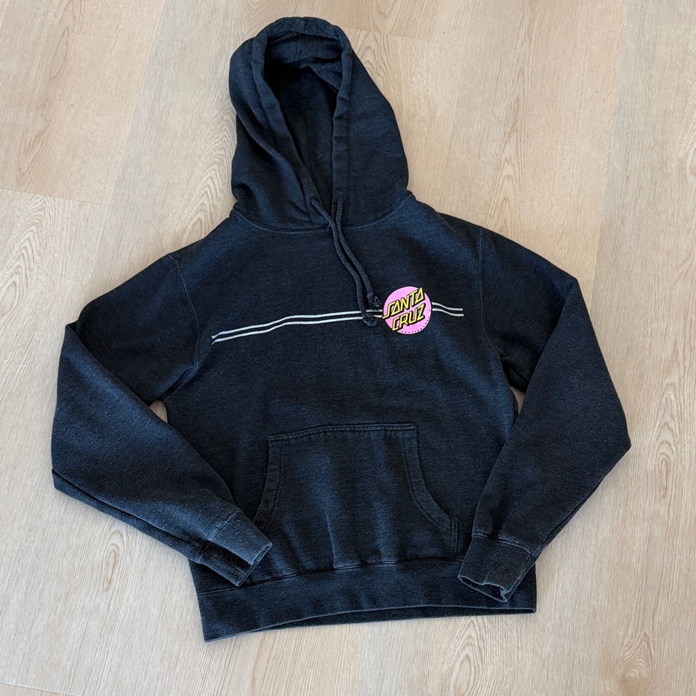 Santa Cruz Charcoal Gray Hoodie with Pink Logo
